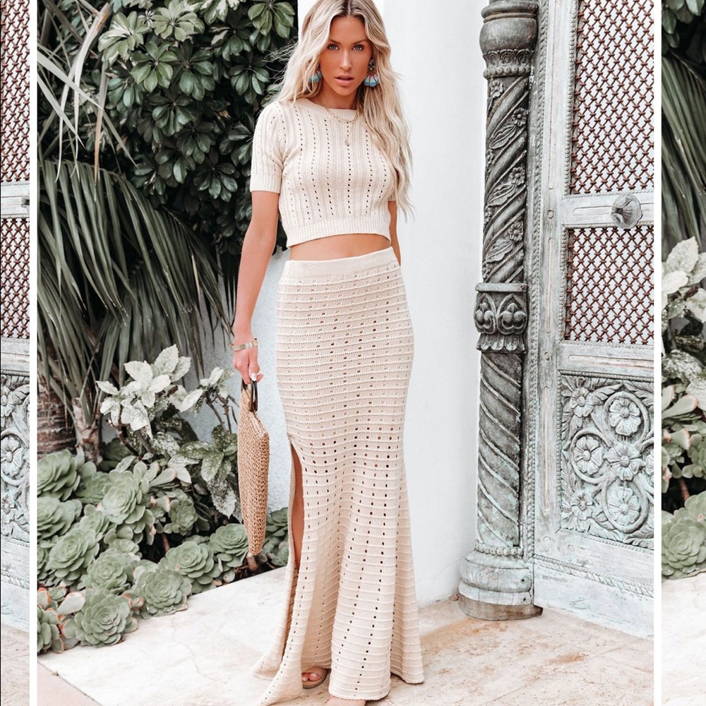 Crochet short sleeve top & matching skirt